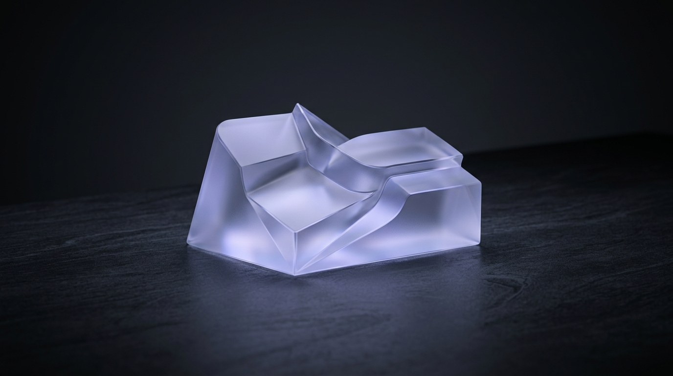 Dark product studio scene with a translucent sculptural form